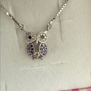 925 Silver and Purple Owl Pendant Necklace